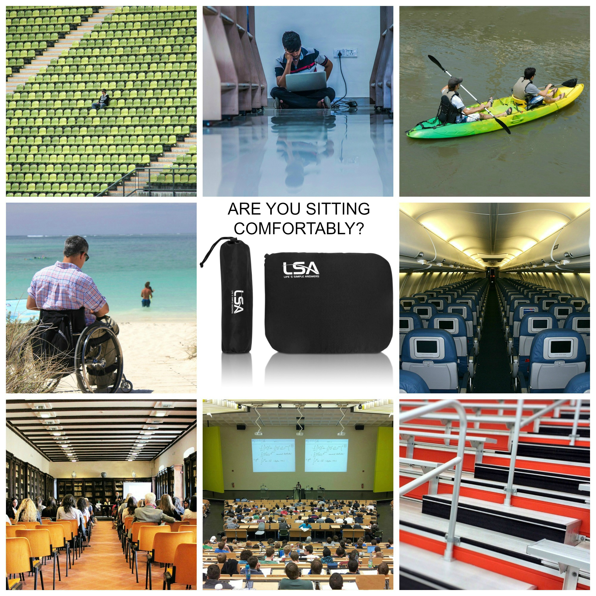 Self Inflatable Seat Cushion With Removable Cover and Storage Pouch